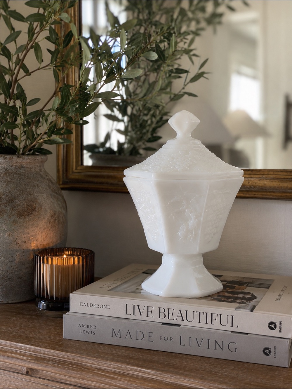 Vintage Milk Glass Pedestal w/ Lid | Cottagecore & French Country - 2 Available!